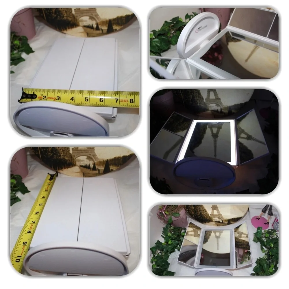 Absolutely Lush Dimmable LED Lighted Trifold Makeup Mirror White Vanity‎ Magnify